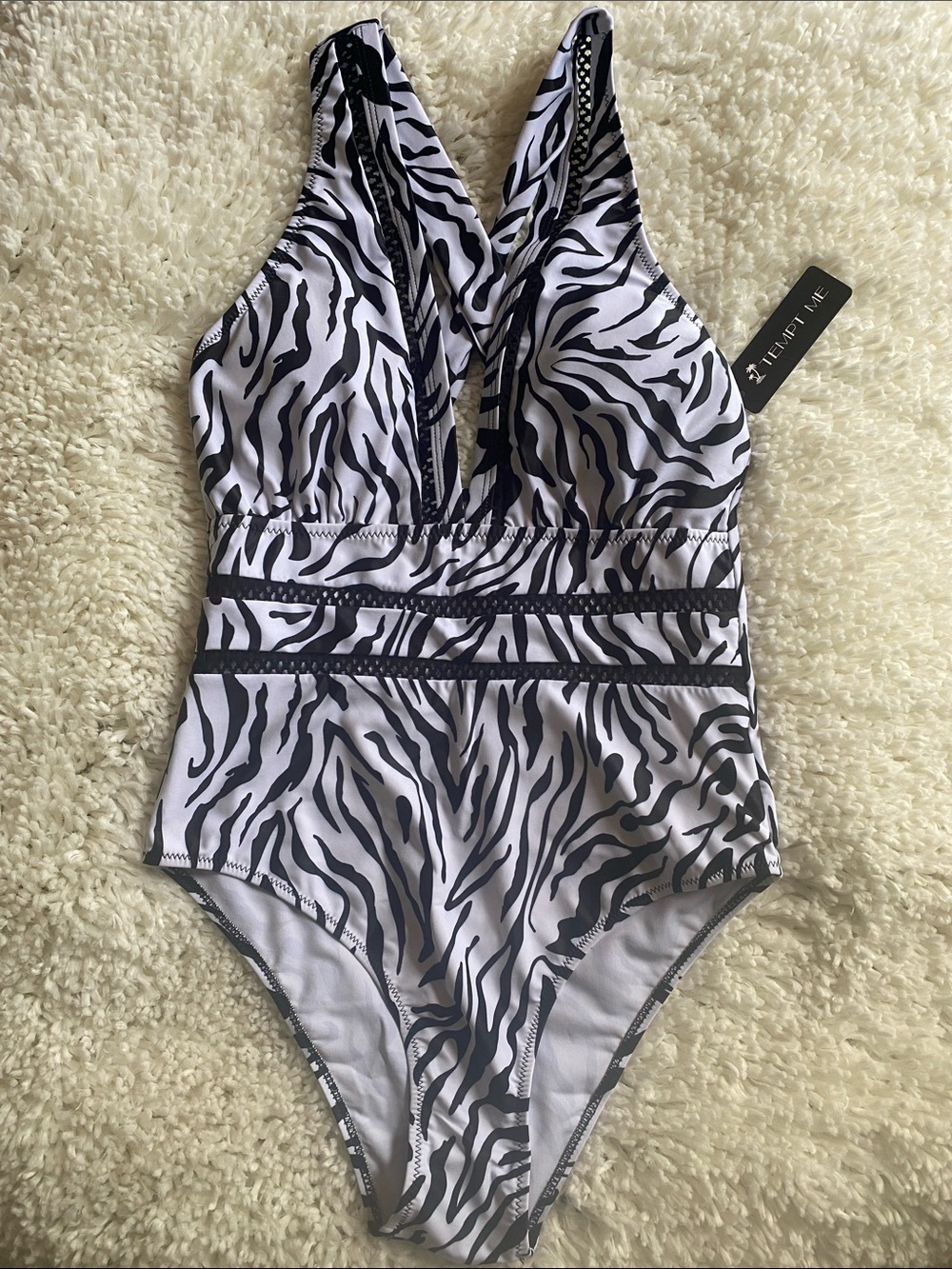Zebra Print Plunge One-Piece Swim Coverup by Zaful
